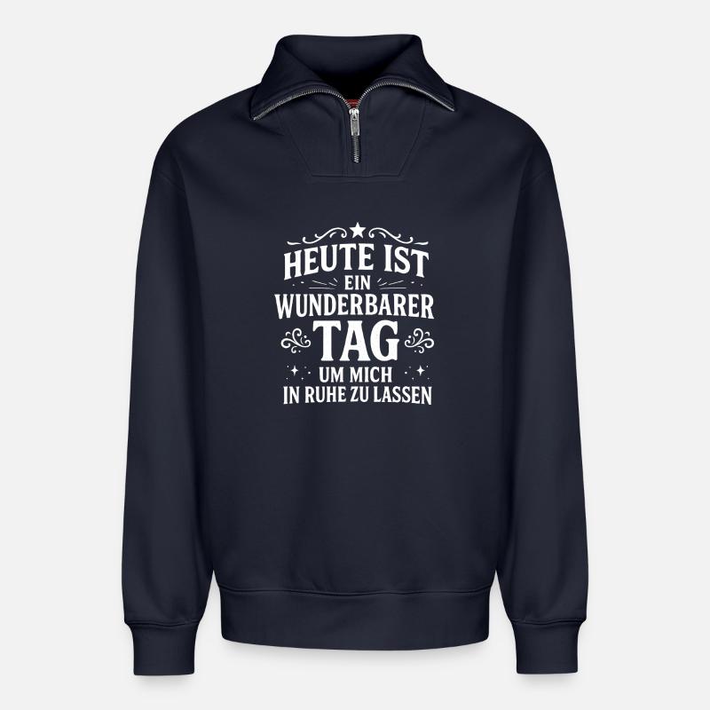 Lass mich in Ruhe Statement Spruch - Relaxed Unisex Organic Half Zip Sweatshirt – von SPREAD - Navy