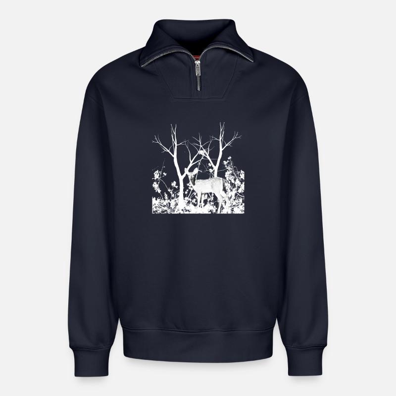 deer - Relaxed Unisex Organic Half Zip Sweatshirt – by SPREAD - navy