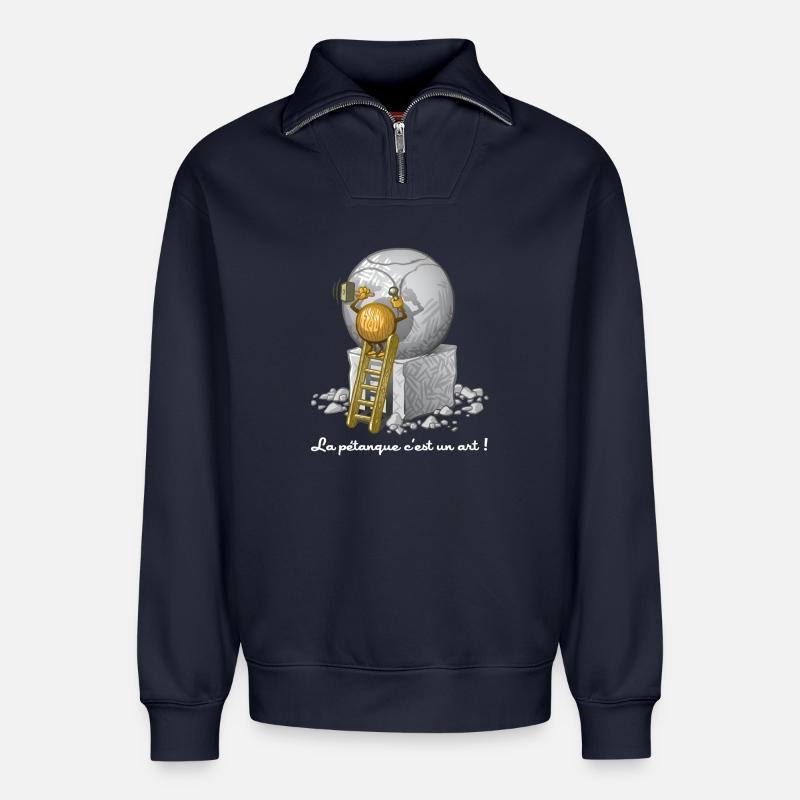 Pétanque ist eine Kunst - Relaxed Unisex Organic Half Zip Sweatshirt – von SPREAD - Navy