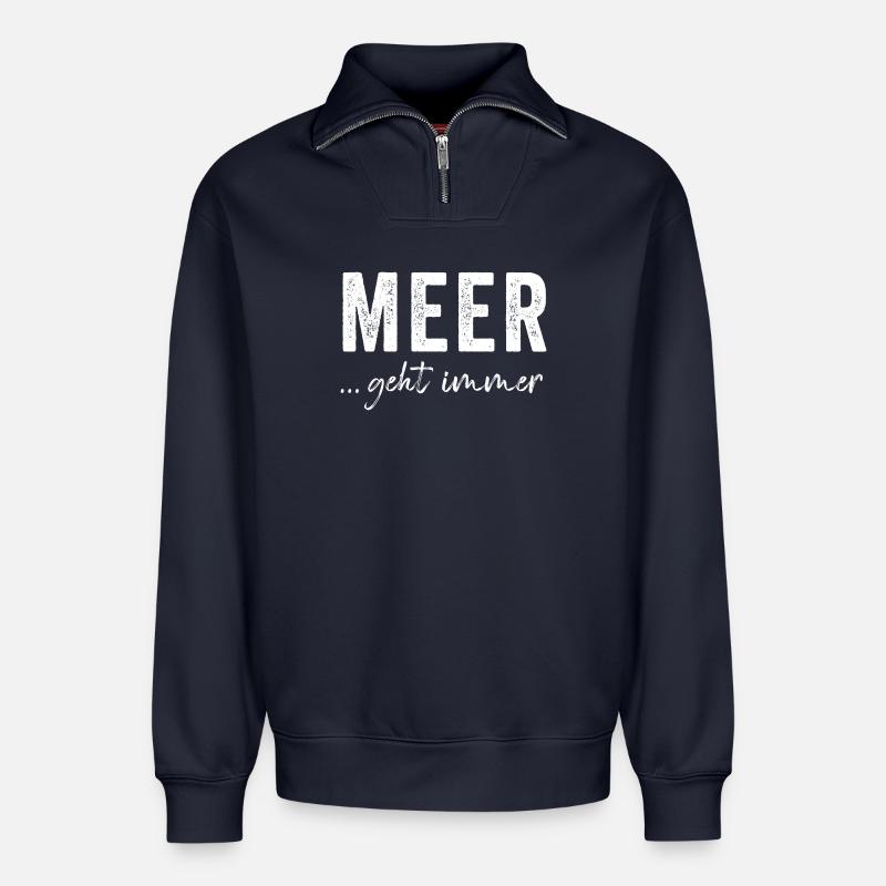 Meer geht immer - Relaxed Unisex Organic Half Zip Sweatshirt – von SPREAD - Navy