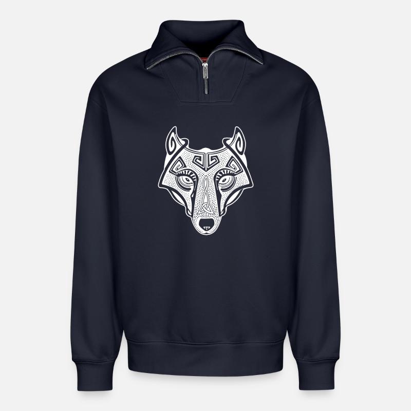 Viking Wolf weiß transparent - Relaxed Unisex Organic Half Zip Sweatshirt – von SPREAD - Navy