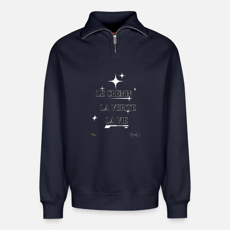 le chemin - Sweat unisexe décontracté en coton biologique à demi-zip – de SPREAD - bleu marine