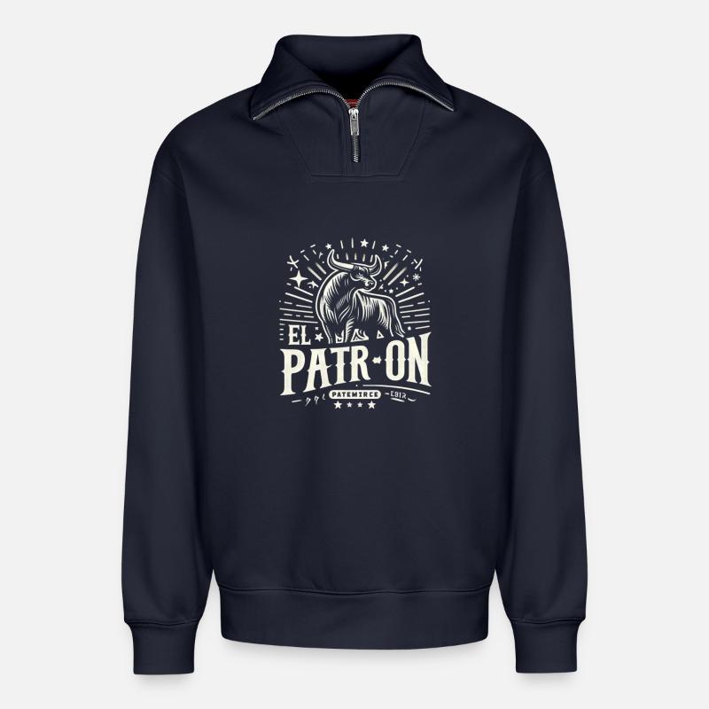 El PatrOn Stier Logo - Relaxed Unisex Organic Half Zip Sweatshirt – von SPREAD - Navy