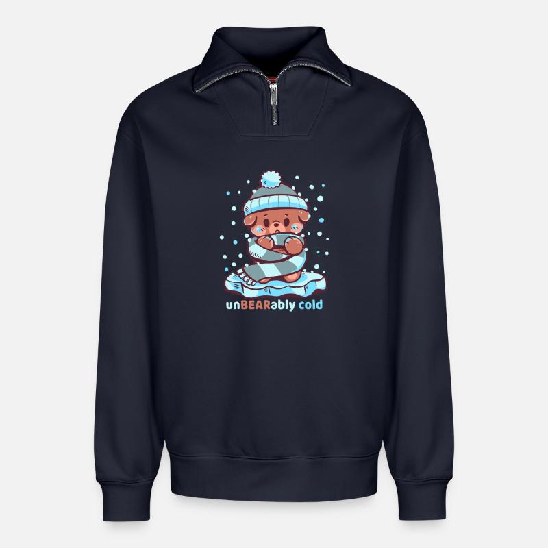 Unbearably Cold - Relaxed Unisex Organic Half Zip Sweatshirt – by SPREAD - navy