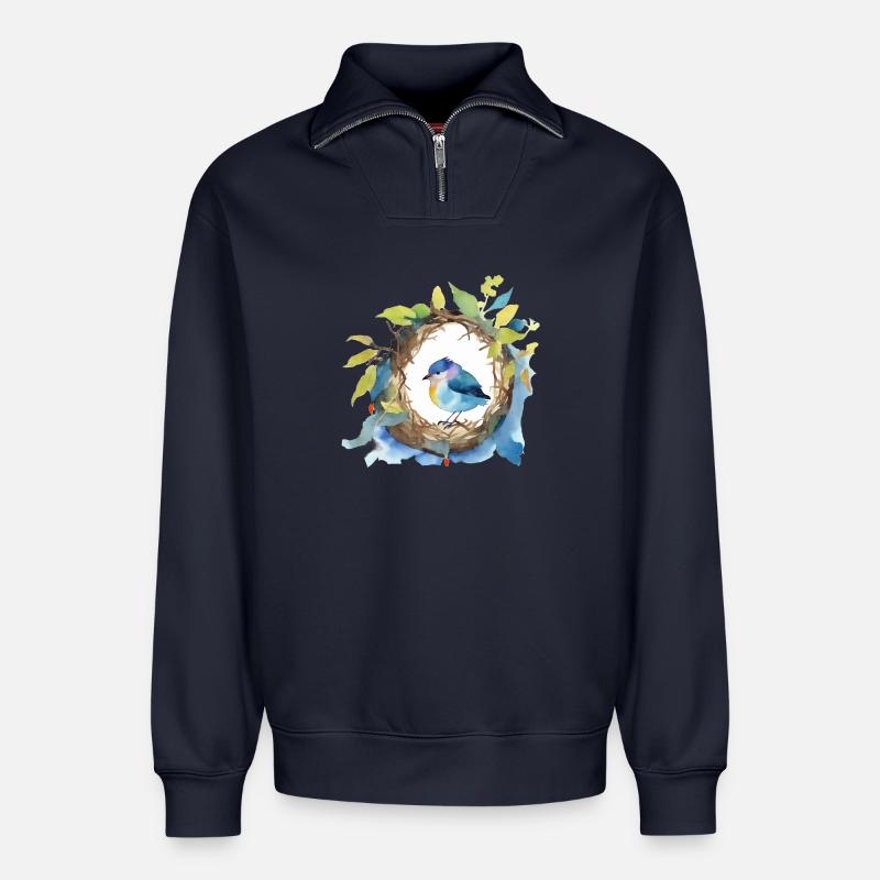 Vogel - Relaxed Unisex Organic Half Zip Sweatshirt – von SPREAD - Navy