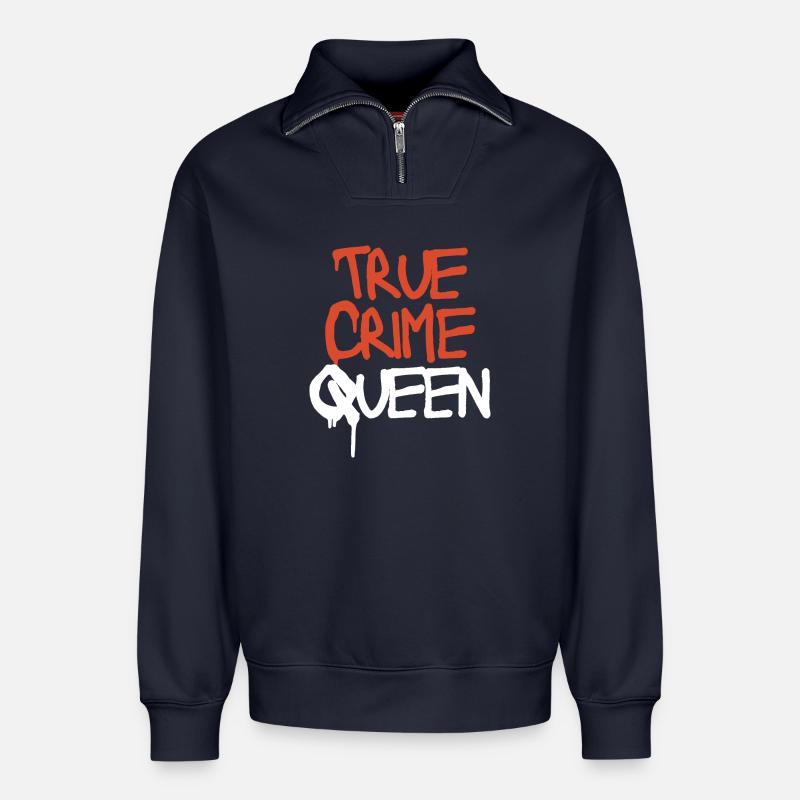 True Crime Queen - Relaxed Unisex Organic Half Zip Sweatshirt – von SPREAD - Navy