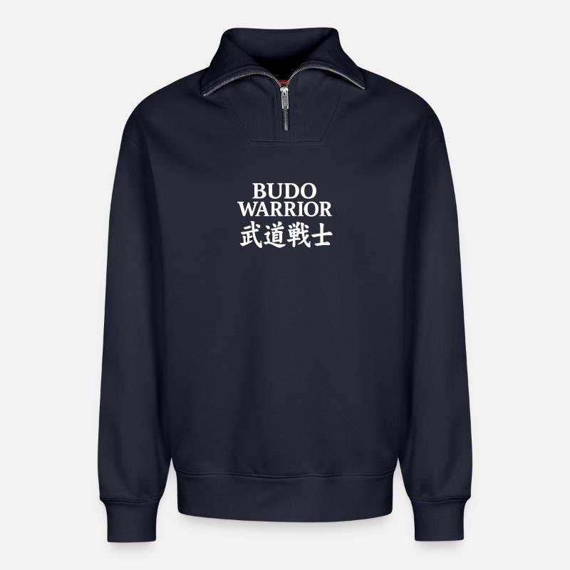 Budo-Krieger-Kampfkunst-Emblem - Relaxed Unisex Organic Half Zip Sweatshirt – von SPREAD - Navy