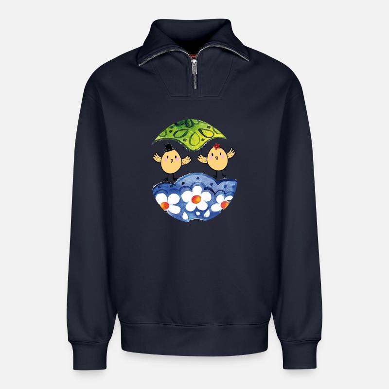 Frohe Ostern - Relaxed Unisex Organic Half Zip Sweatshirt – von SPREAD - Navy