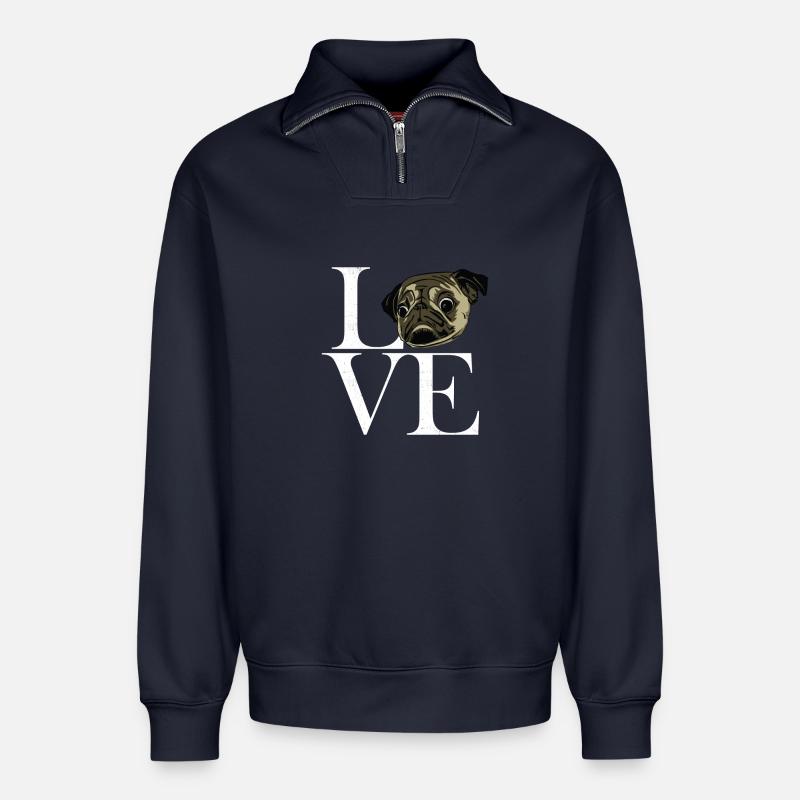 Mops white - Relaxed Unisex Organic Half Zip Sweatshirt – von SPREAD - Navy