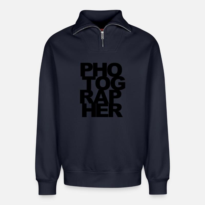 Fotograf - Relaxed Unisex Organic Half Zip Sweatshirt – von SPREAD - Navy