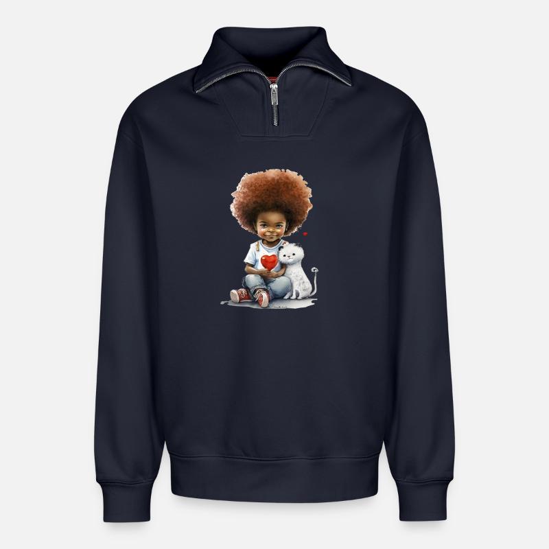Herzenskind mit Plüschelefant - Relaxed Unisex Organic Half Zip Sweatshirt – von SPREAD - Navy