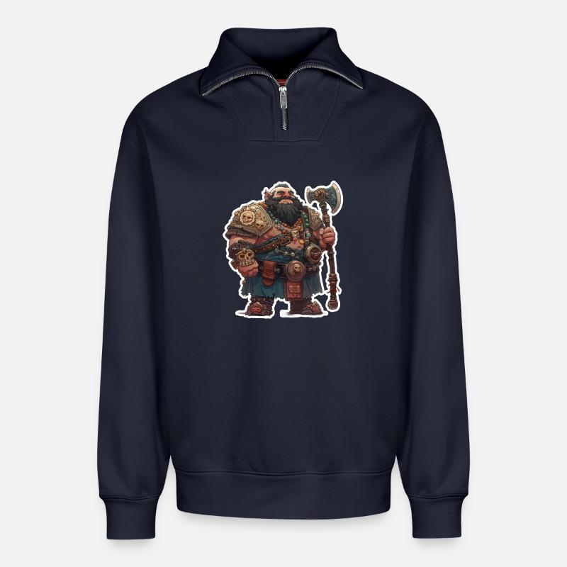 Dicker Zwergenkrieger mit großer Axt - Relaxed Unisex Organic Half Zip Sweatshirt – von SPREAD - Navy