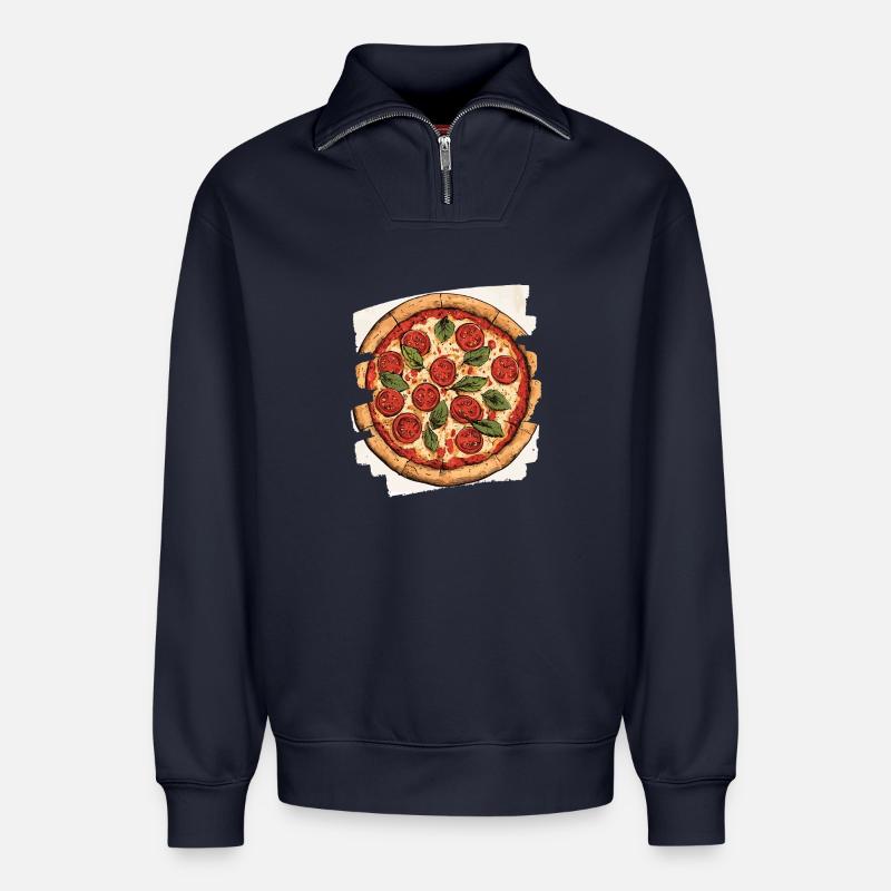 Pizza Rétro - Sweat unisexe décontracté en coton biologique à demi-zip – de SPREAD - bleu marine