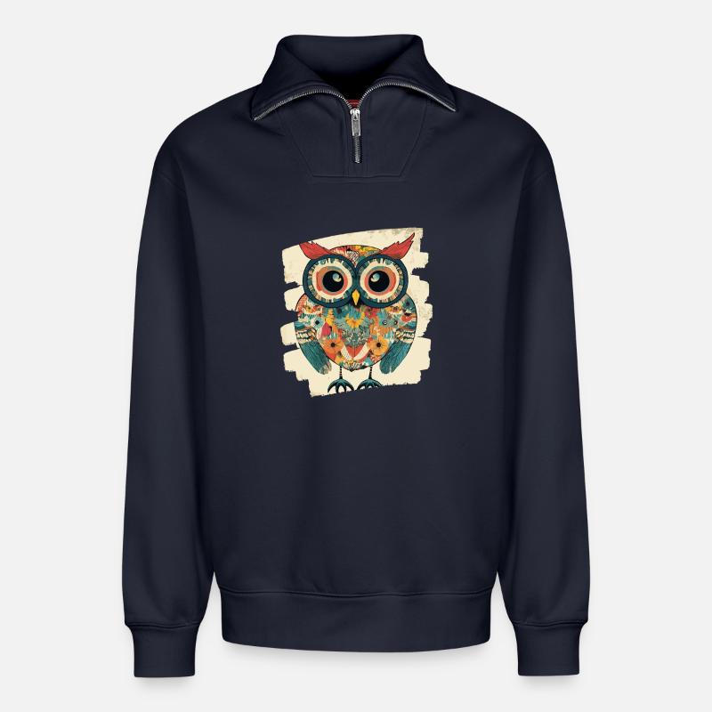 Eule - Relaxed Unisex Organic Half Zip Sweatshirt – von SPREAD - Navy