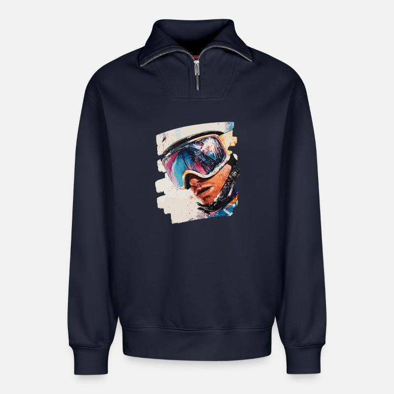Snowboarder Pulverschnee - Relaxed Unisex Organic Half Zip Sweatshirt – von SPREAD - Navy