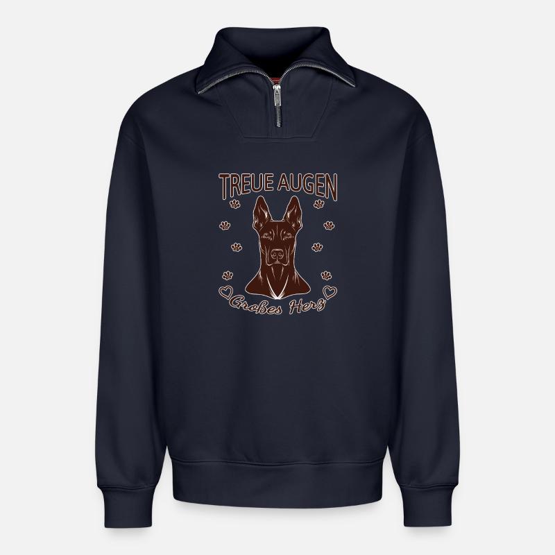 Dobermann Design – Herz & Treue Rust - Relaxed Unisex Organic Half Zip Sweatshirt – von SPREAD - Navy