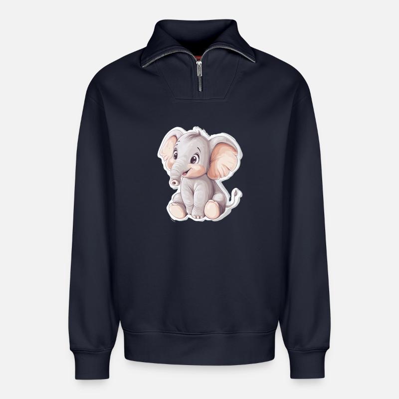 Elefant - Relaxed Unisex Organic Half Zip Sweatshirt – von SPREAD - Navy