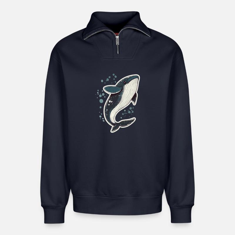 whale - Relaxed Unisex Organic Half Zip Sweatshirt – by SPREAD - navy