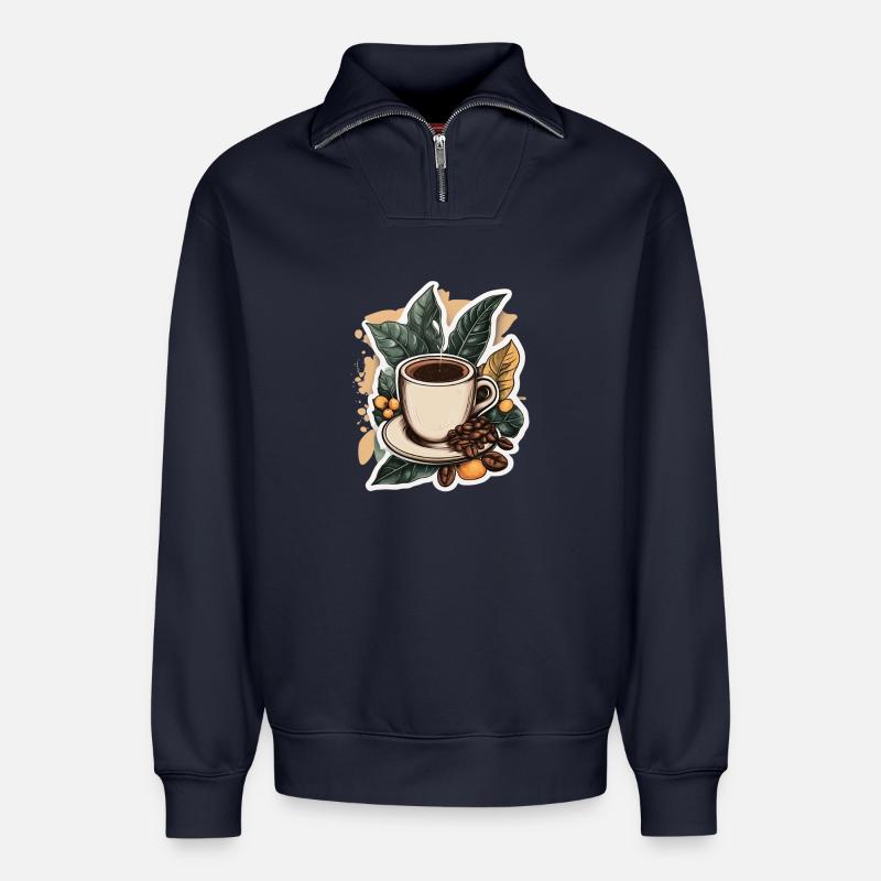 Café - Sweat unisexe décontracté en coton biologique à demi-zip – de SPREAD - bleu marine