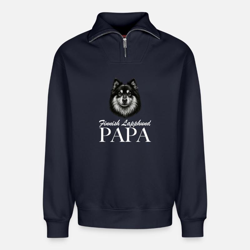 Finnischer Lapphund Papa - Relaxed Unisex Organic Half Zip Sweatshirt – von SPREAD - Navy