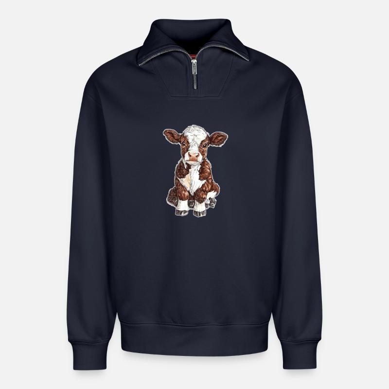 Kuh - Relaxed Unisex Organic Half Zip Sweatshirt – von SPREAD - Navy