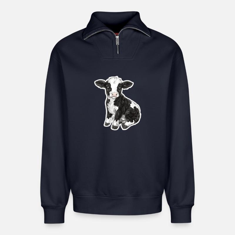 Vache - Sweat unisexe décontracté en coton biologique à demi-zip – de SPREAD - bleu marine