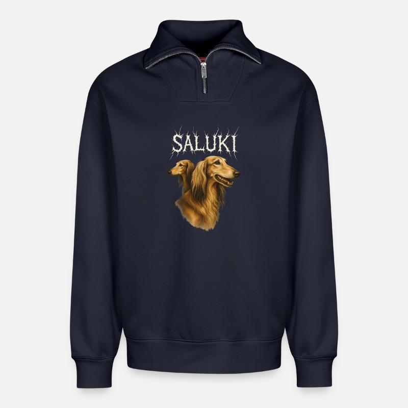 Saluki - Relaxed Unisex Organic Half Zip Sweatshirt – von SPREAD - Navy