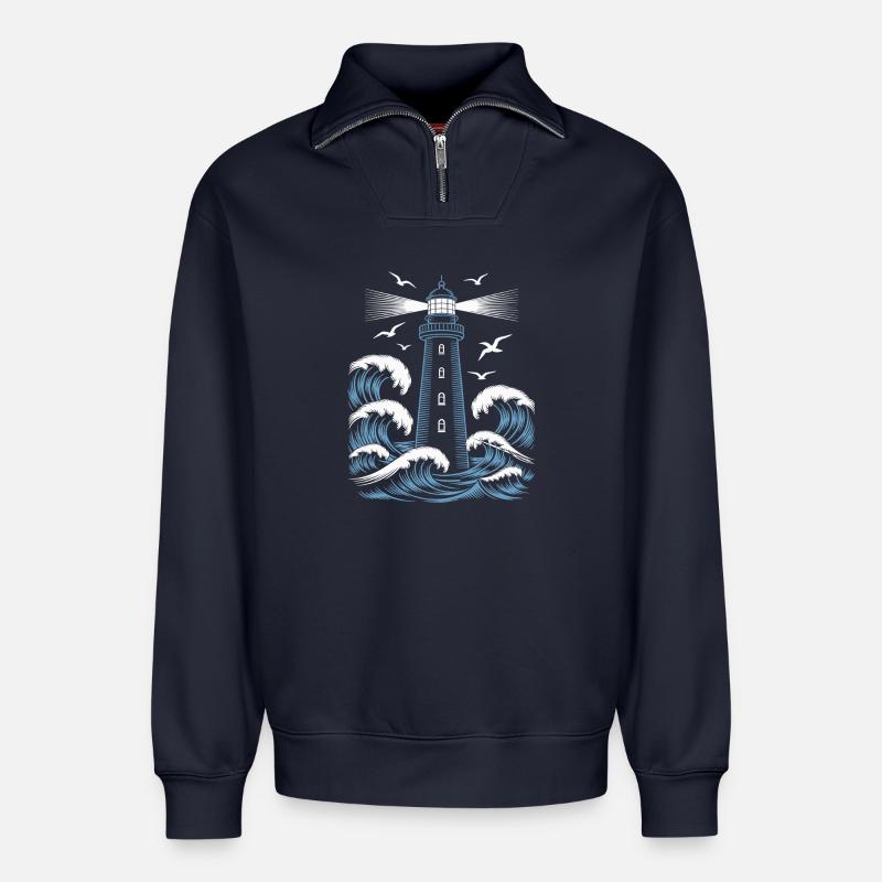 phare - Sweat unisexe décontracté en coton biologique à demi-zip – de SPREAD - bleu marine