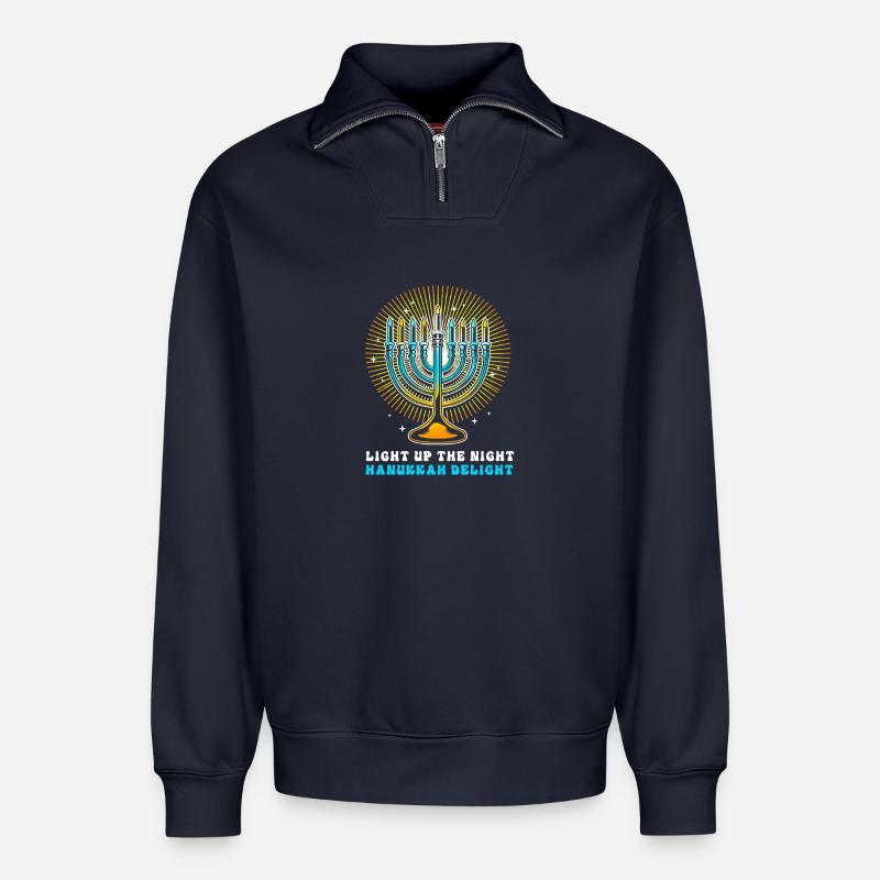 Hanoukka Hanoukka Hanoukka - Sweat unisexe décontracté en coton biologique à demi-zip – de SPREAD - bleu marine