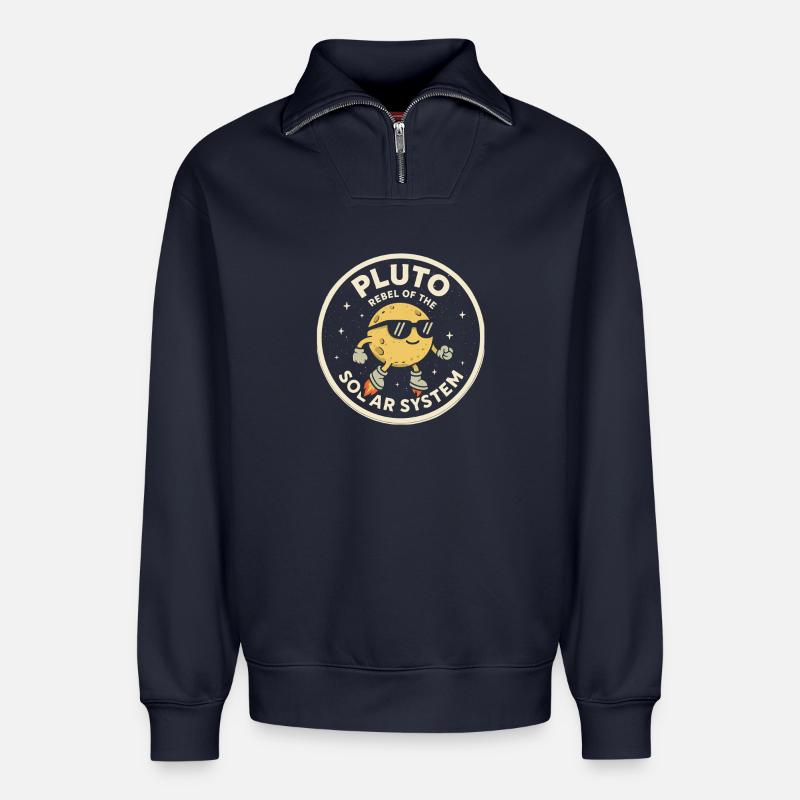 Pluto Rebell des Sonnensystems - Relaxed Unisex Organic Half Zip Sweatshirt – von SPREAD - Navy
