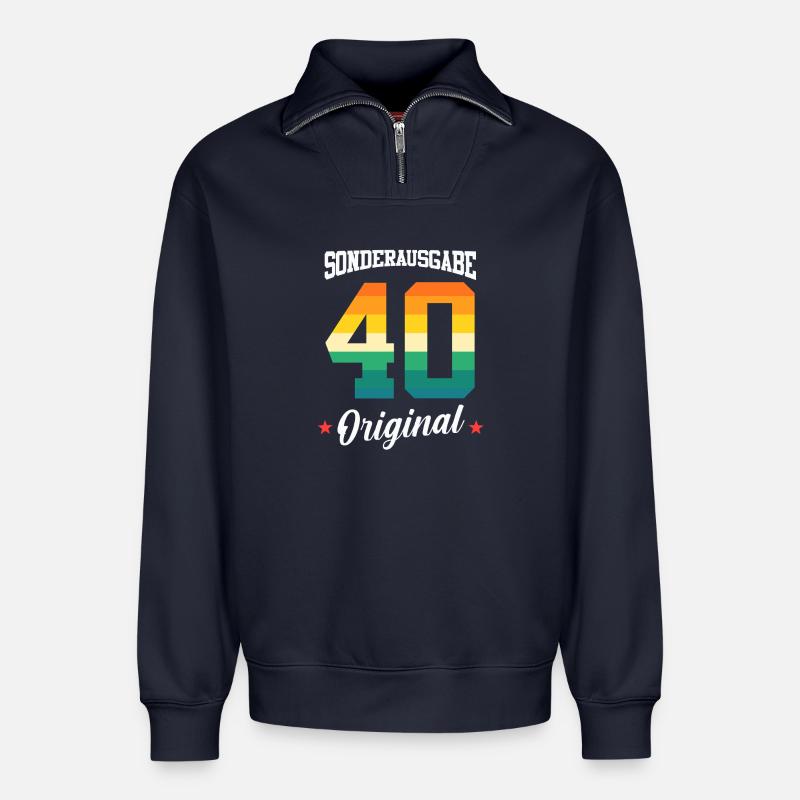 40e anniversaire - Sweat unisexe décontracté en coton biologique à demi-zip – de SPREAD - bleu marine