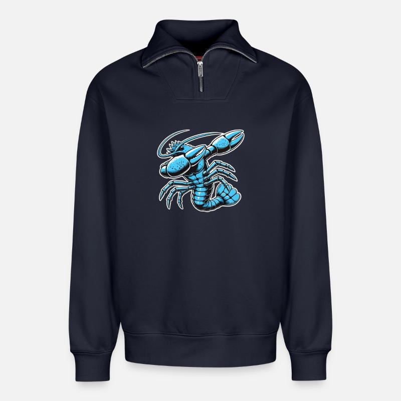 Blauer Krebs Illustration - Relaxed Unisex Organic Half Zip Sweatshirt – von SPREAD - Navy