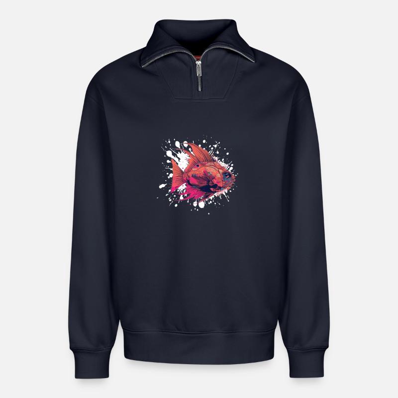 Fisch Klecks - Relaxed Unisex Organic Half Zip Sweatshirt – von SPREAD - Navy
