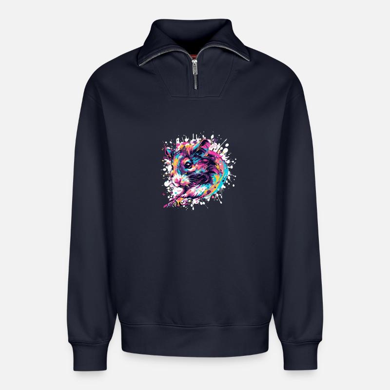 Bunte Farbsplash Hase - Relaxed Unisex Organic Half Zip Sweatshirt – von SPREAD - Navy