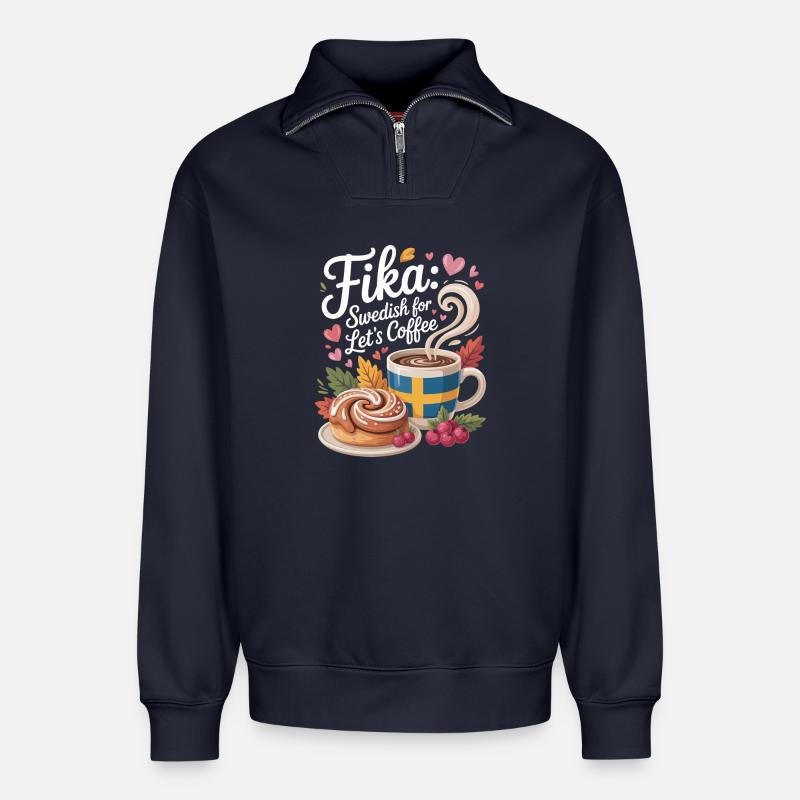 Fika - Relaxed Unisex Organic Half Zip Sweatshirt – von SPREAD - Navy