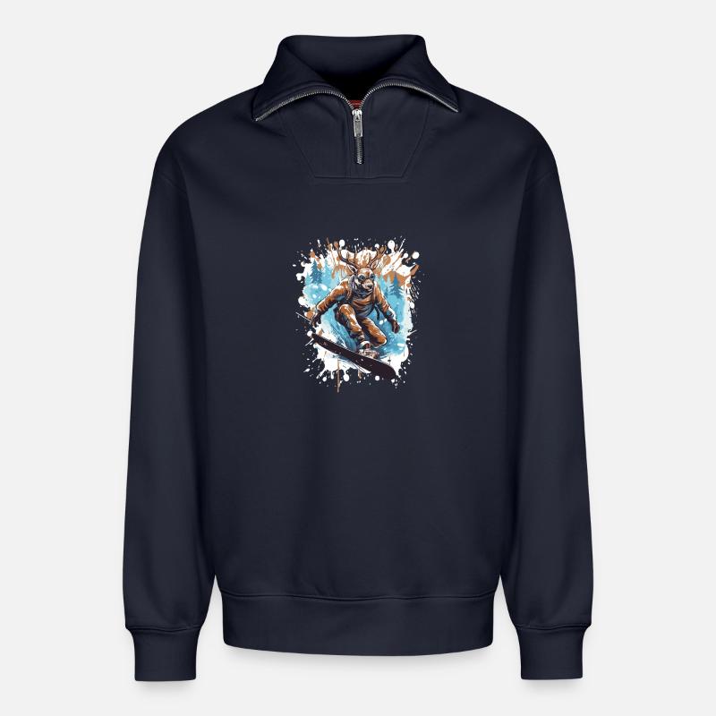 Hirsch Snowboard - Relaxed Unisex Organic Half Zip Sweatshirt – von SPREAD - Navy