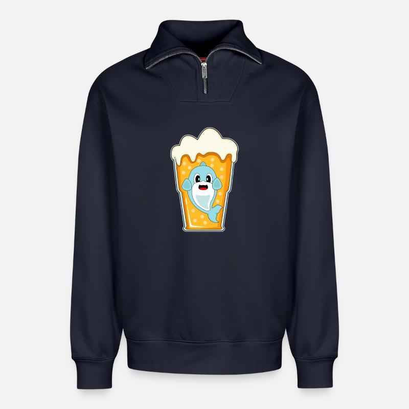 Delfin Bier - Relaxed Unisex Organic Half Zip Sweatshirt – von SPREAD - Navy