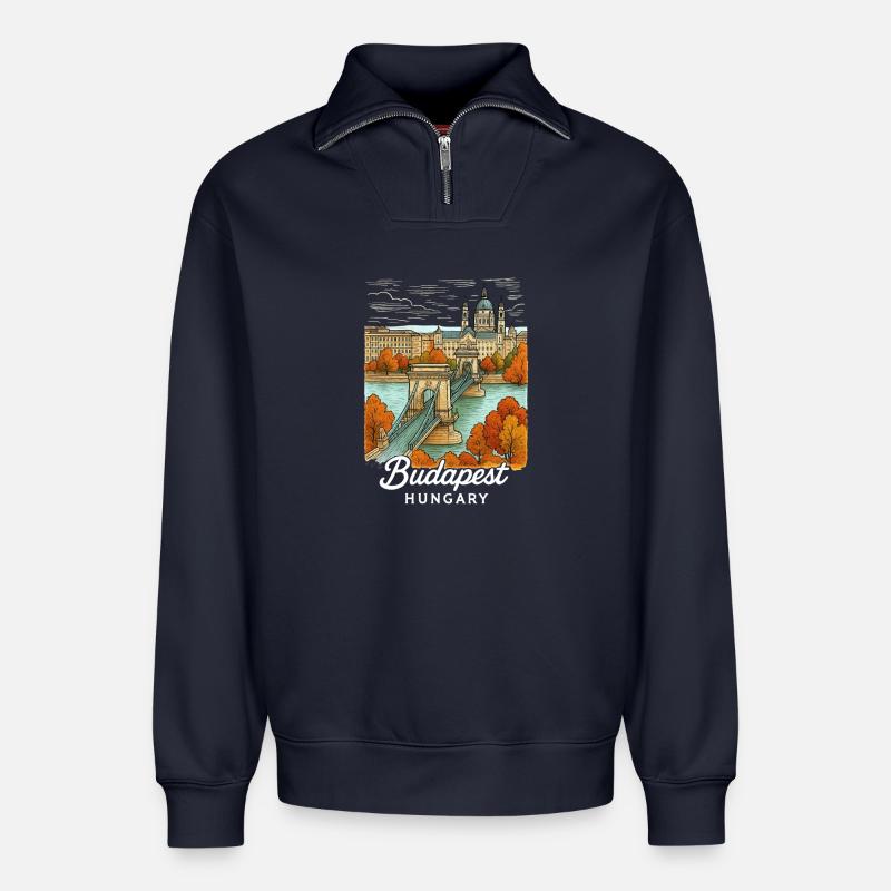 Budapest Ungarn - Relaxed Unisex Organic Half Zip Sweatshirt – von SPREAD - Navy