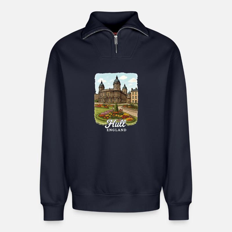 Hull England - Relaxed Unisex Organic Half Zip Sweatshirt – von SPREAD - Navy