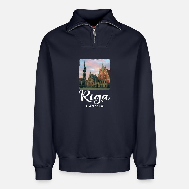 Riga Litauen - Relaxed Unisex Organic Half Zip Sweatshirt – von SPREAD - Navy