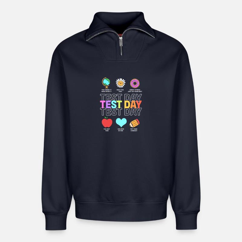 Lehrer Prüfung - Relaxed Unisex Organic Half Zip Sweatshirt – von SPREAD - Navy