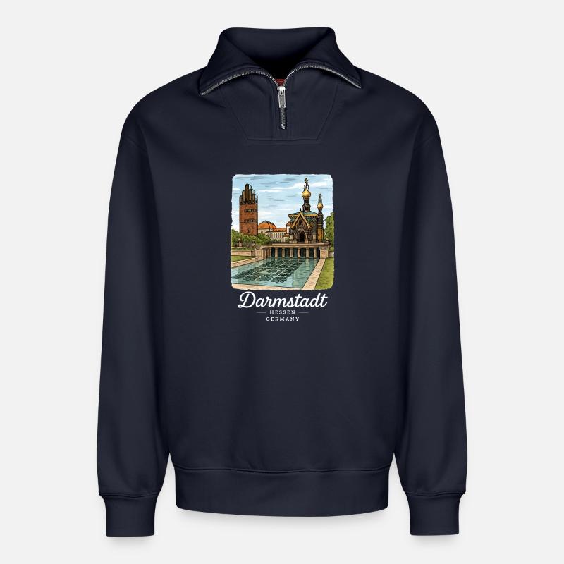 Darmstadt - Relaxed Unisex Organic Half Zip Sweatshirt – von SPREAD - Navy