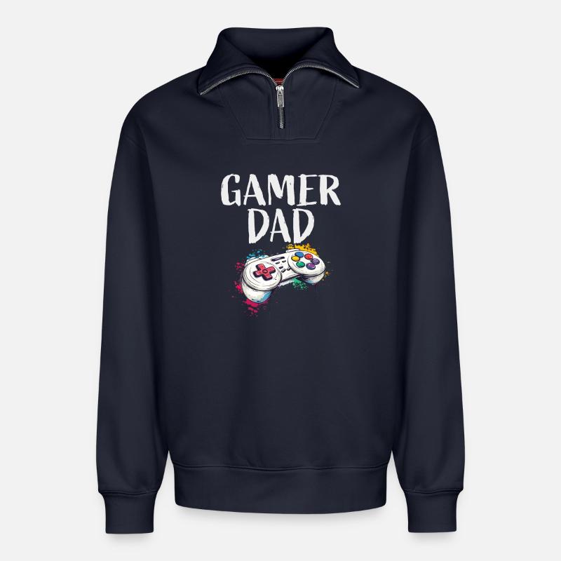 Gamer Dad Controller Kunst - Relaxed Unisex Organic Half Zip Sweatshirt – von SPREAD - Navy