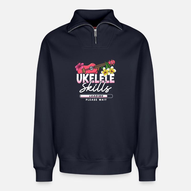 Hawaiian Ukulele Uke Ukulele - Relaxed Unisex Organic Half Zip Sweatshirt – von SPREAD - Navy