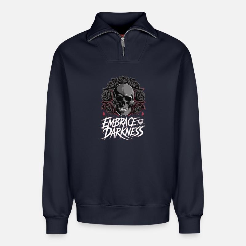 Umarme die Dunkelheit Schädelrosen - Relaxed Unisex Organic Half Zip Sweatshirt – von SPREAD - Navy