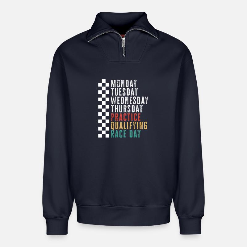 Race Week Schedule: Practice Qualifying Race - Relaxed Unisex Organic Half Zip Sweatshirt – by SPREAD - navy