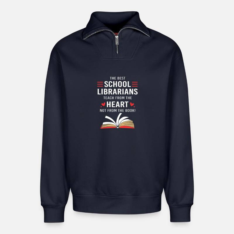 Leseratte Bibliothek Lesen - Relaxed Unisex Organic Half Zip Sweatshirt – von SPREAD - Navy