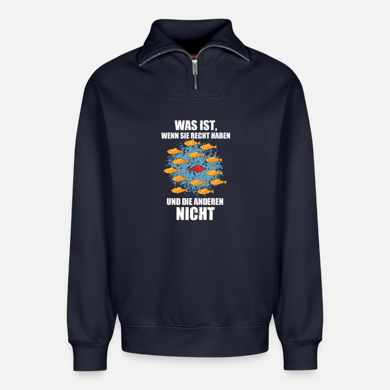 Sei anders Fische Gegen den strom - Relaxed Unisex Organic Half Zip Sweatshirt – von SPREAD - Navy