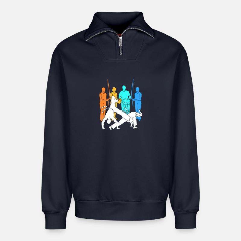 Capoeira - Relaxed Unisex Organic Half Zip Sweatshirt – by SPREAD - navy