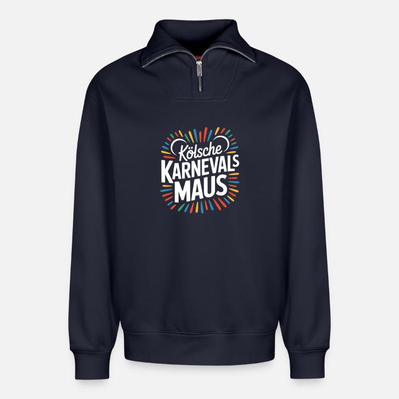 Kölsche Karnevalsmaus Karneval Köln Kölner Maus - Relaxed Unisex Organic Half Zip Sweatshirt – von SPREAD - Navy